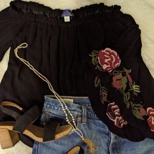 Francesca's Embroidered Bell Sleeve Top